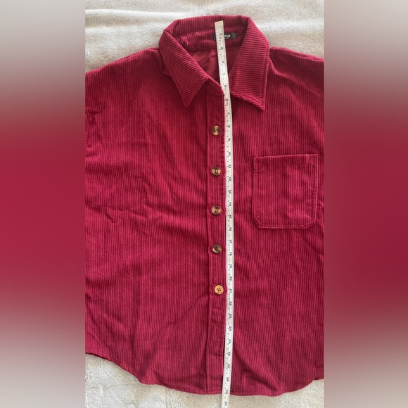 Melody Long Sleeve Corduroy Shacket (Cranberry) - Picture 6 of 9